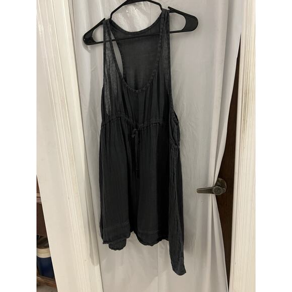 Eileen Fisher Gray Sheer Linen Racerback Tank Mini Dress Cover Up Sz L - Picture 1 of 7